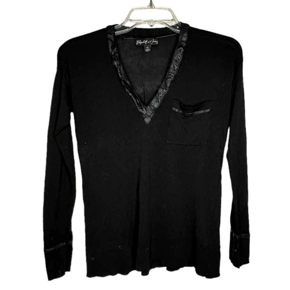 Elizabeth & James Black Top With Genuine Leather Trim